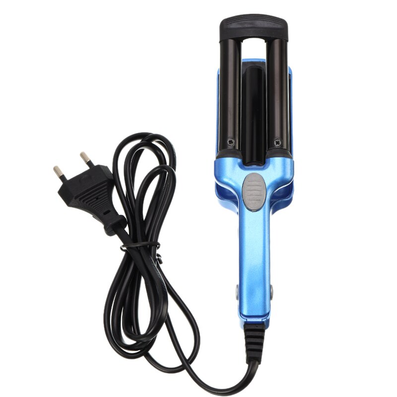 Wave Hair Styler 3 Barrels Big Wave Curling Iron Hair Curlers Crimping Iron Fluffy Waver Salon Hair Styling Tools: Silver blue US