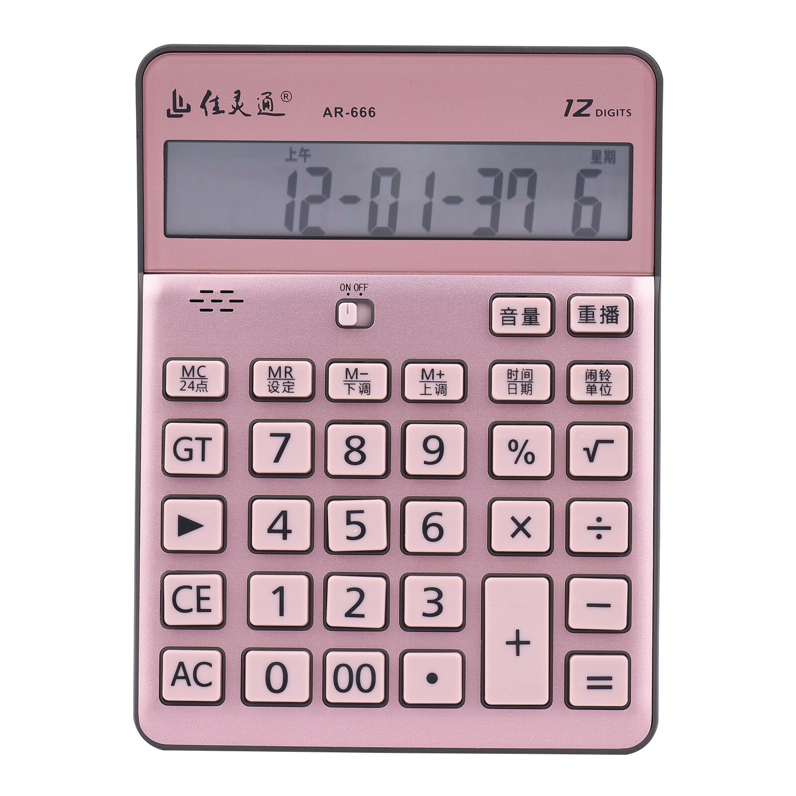 12 Digit LCD Display Electronic Calculator Musical Desktop Calculator Accounting Calculator Time Date Alarm Clock for office: Pink