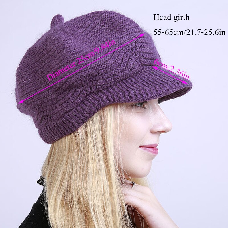 Dame plys indvendig flad skygge strikket hue efterår vinter ensfarvet blød visir hue ski cap hun strikket hue hue