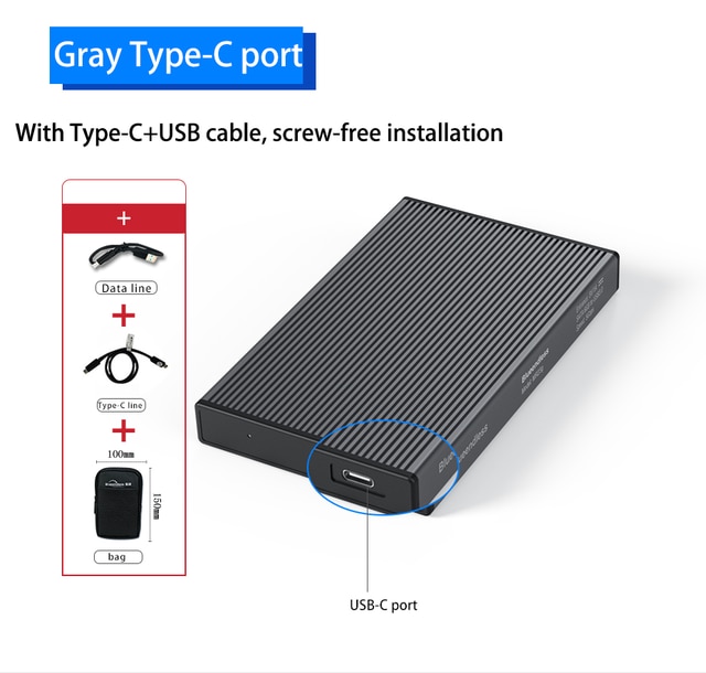 Custodia per HDD blueinfinite SATA a USB 3.1/3.0/2.0 10Gbps custodia per HDD esterna SATA portatile da 2.5 pollici tipo C 3.1 custodia per HDD esterna: MR23F C-A C-C bag