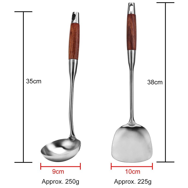 2 Stainless Steel Kitchen Utensils Set, 304 Stainless Steel Wok Spatula and Spoon Set