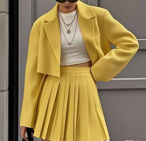 Elegante kurze Blazer-setzt für Damen, bauchfreie Blazer, Jacken und modischer Falten-Minirock, 2-teiliger Anzug für weibliche Outfits, Streetwear: XXL / verrotten