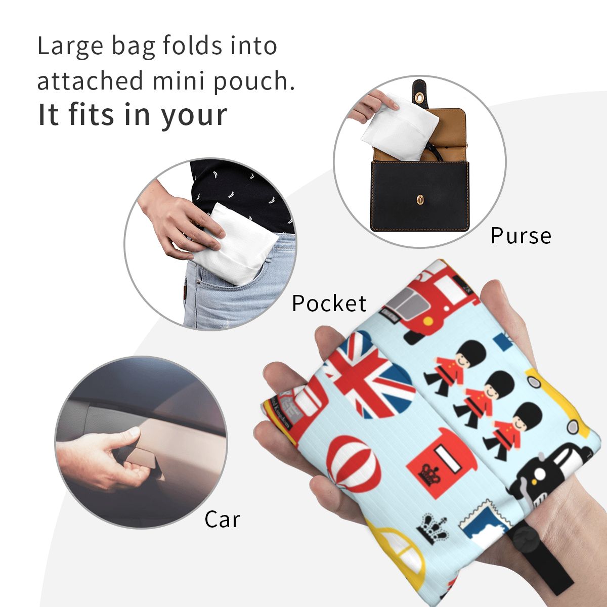 Aangepaste Britse vlag Londen rode bus auto boodschappentas mode shopper Tote schoudertassen draagbare handtas met grote capaciteit