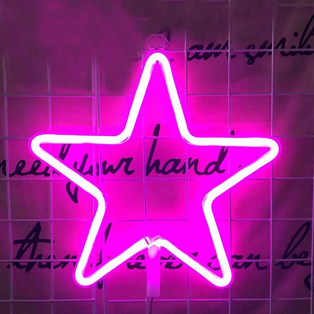 Neon Sign Battery USB Operated Warm Pink Star Night Lights for Children's Room Party Christmas Bedroom home Decor: Pink star