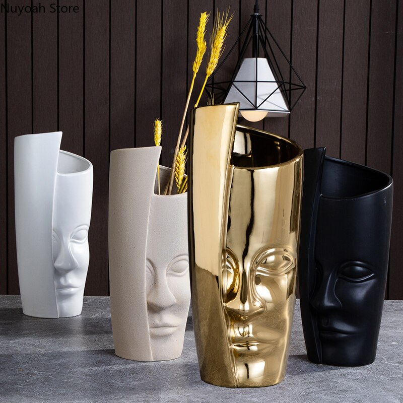 Nordic Ceramic Face Vase Modern Living Room Lip Flower Light Luxury Expression Half Face Decoration Home Decoration Accessories