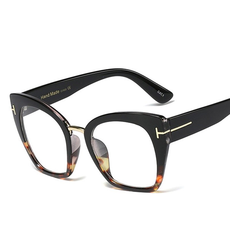 Klassiske t stel firkantede briller til kvinder kattebriller stel retro klar nærsynethed stel dame: C2 sort leopard
