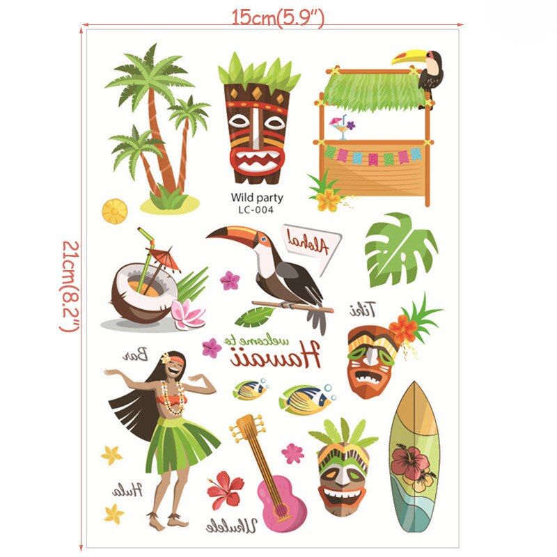 1 stk flamingo tropisk hawaiiansk fest hjemmeinnredning tatoveringsklistremerker sommer midlertidige tatoveringer hawaii luau strandfest dekorutstyr: 2