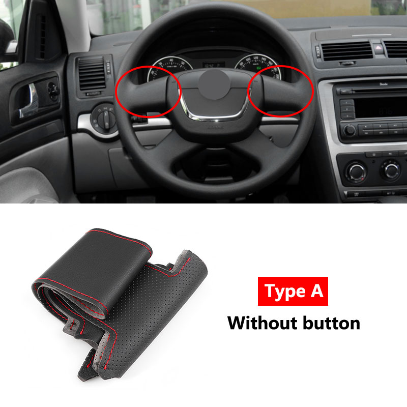 Accesorios para coche, cubierta de cuero perforado para volante interior para Skoda Octavia Superb Citigo Fabia Roomster: Negro