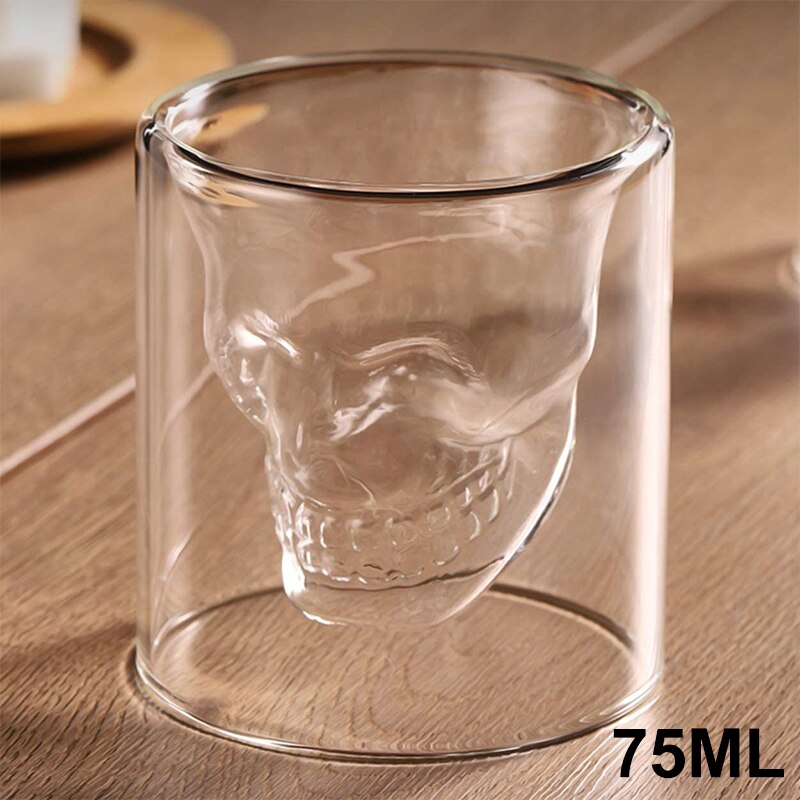 Double Layer Transparent Skull Head Coffee Mug Crystal Glass Cup For Home Bar Club Whiskey Wine Vodka And Beer Thick Wine Glass: 75ml Skull Cup