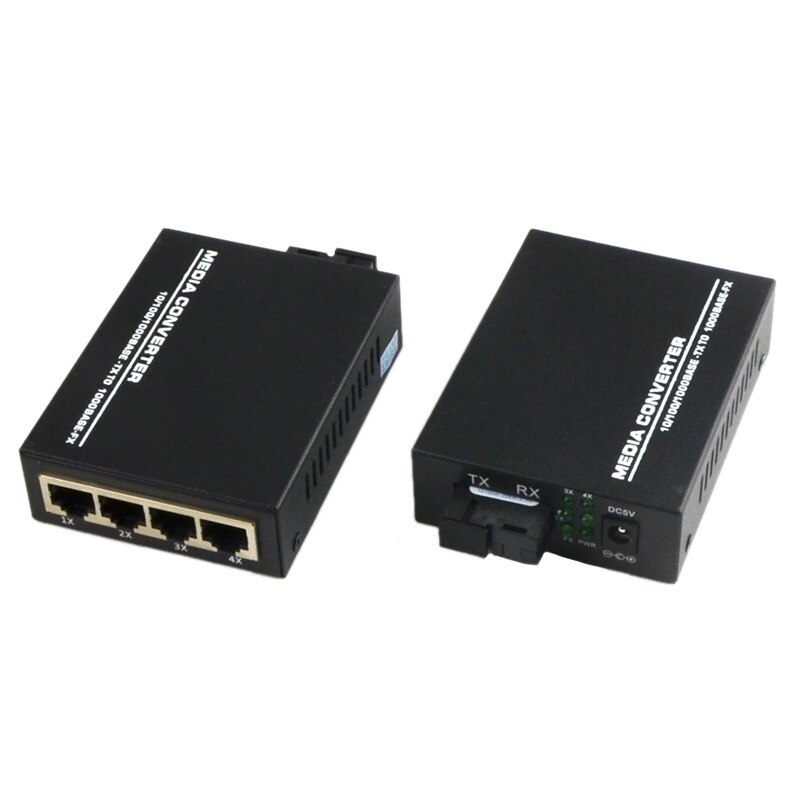 10/100M SingleMode Fiber Media Converter 1 Fiber port 4 RJ45 Ethernet Ports Fiber Optical Transceiver Fibre Optical Transceiver