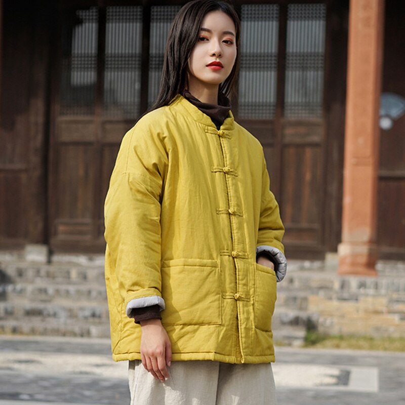 Costume Tang de Style chinois traditionnel pour femmes, hauts amples rétro Hanfu en coton et lin Zen Tea Coat vestes vêtements de orientale