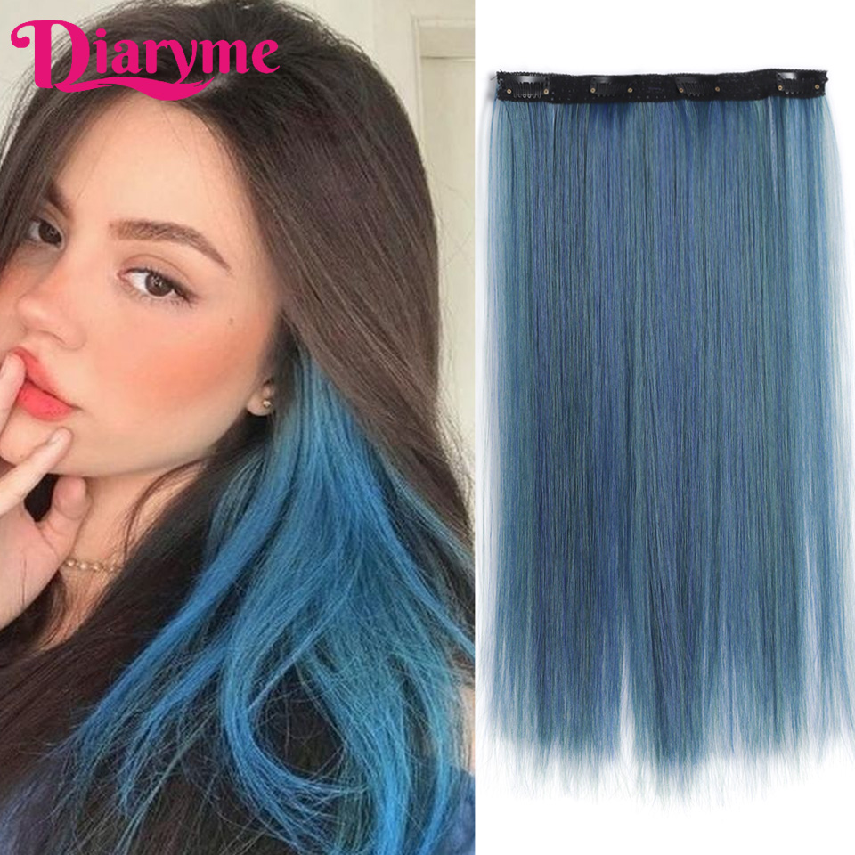 4 clipes longo em linha reta clipe sintético em extensões de cabelo destaque colorido pedaço de cabelo clip-on peruca de cabelo pendurado tintura de orelha