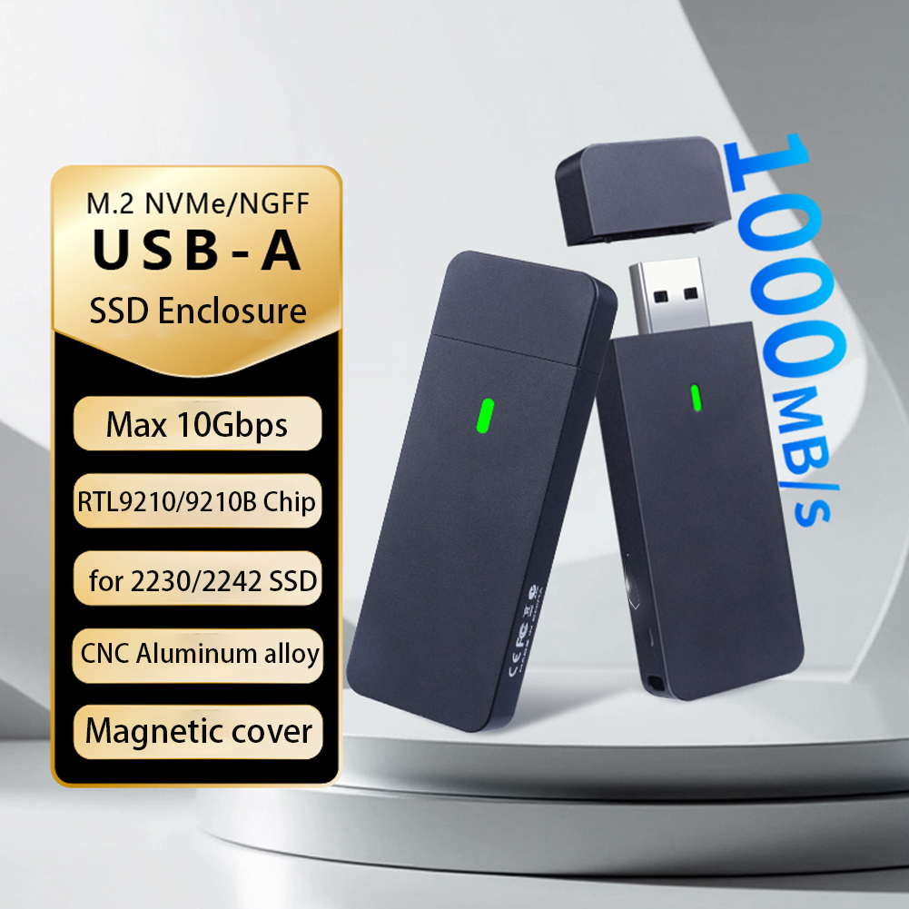 M.2 NVMe SATA Enclosure USB A Plug USB 3.2 10Gbps CNC Aluminum 2230 2242 SSD Case With Magnet Protective Case For Computer PC