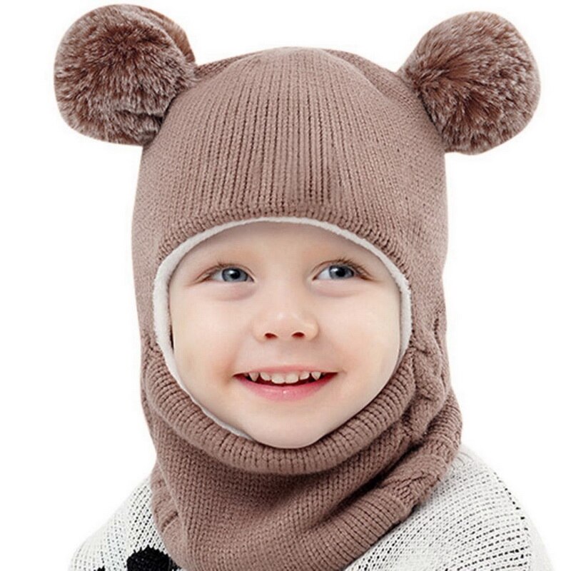 Autumn Winter Children Hats Pom Pom Ball Hat Kids Beanies Cap Girls Boys Warm Wool Hooded Hat Baby Scarves Toddler Caps: khaki