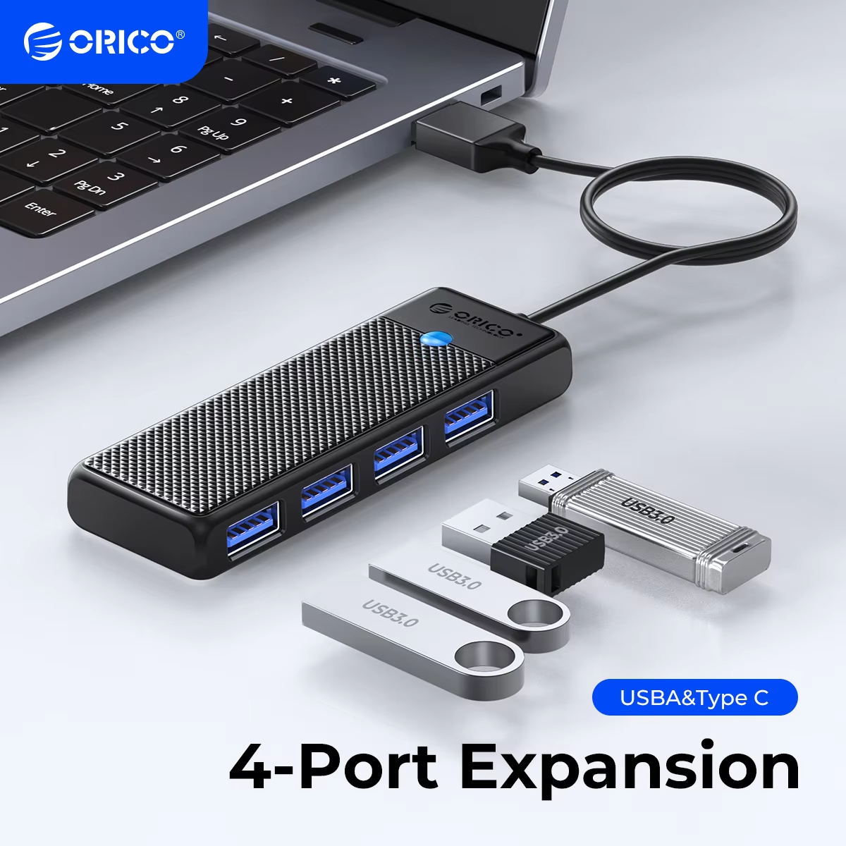 ORICO Concentrador tipo C concentrador USB 3.0 divisor de 4 puertos adaptador de concentrador USB base de expansión adaptador OTG ultrafino para PC accesorios de computadora