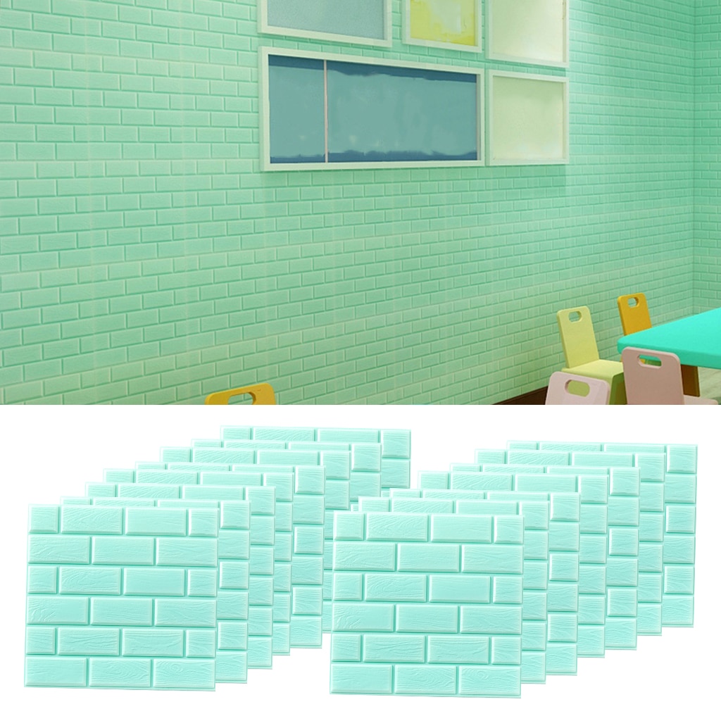 15x 3D Brick Wall Sticker Self-Adhesive Panels Home Living Décor Green