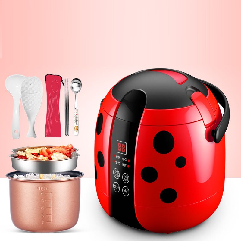 MINI Cute 220v multifunctional student single people small automatic mini cooker for 1-2 people electric mini rice cooker: Red