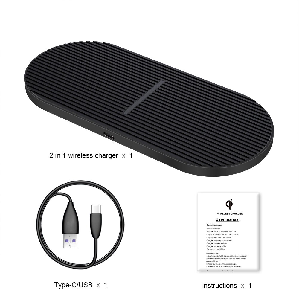2 In 1 Qi Draadloze Oplader Voor Iphone 11 Xs Xr X 8 Airpods Pro 20W Dual Snel Opladen pad Voor Samsung S20 S10 Knoppen Huawei Xiaomi: Dual 10W Silicone