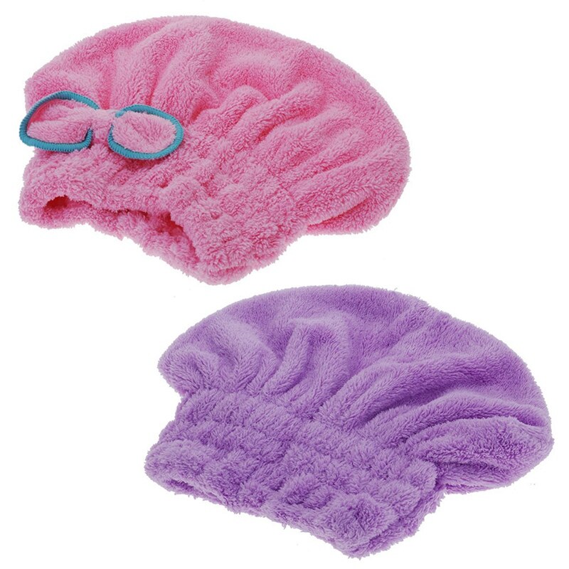 2 PCS Useful Minifiber Dry Hair Hat Quickly Dry Hair Rolled Towel Cap (Pink &amp; Purple)