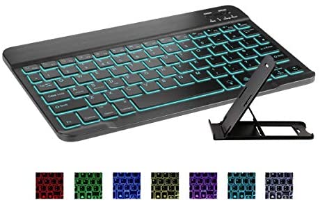 Teclado bluetooth portátil sem fio com retroiluminação, ultrafino, 7 cores, compatível com tablet, iphone, ios, android, aparelhos windows