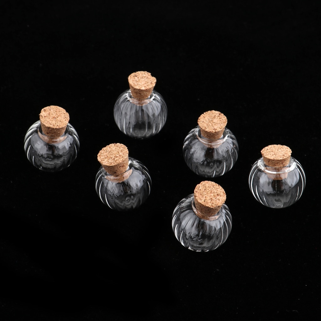 6Pcs Clear Mini Pumpkin Empty Glass Wishing Bottles Vial Pendant Charms Jars