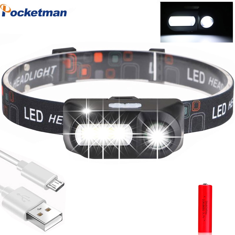 Brightest LED Headlamp Outdoor Head Light camping XPE+COB USB charging Fishing headlights Waterproof flashlight with 18650