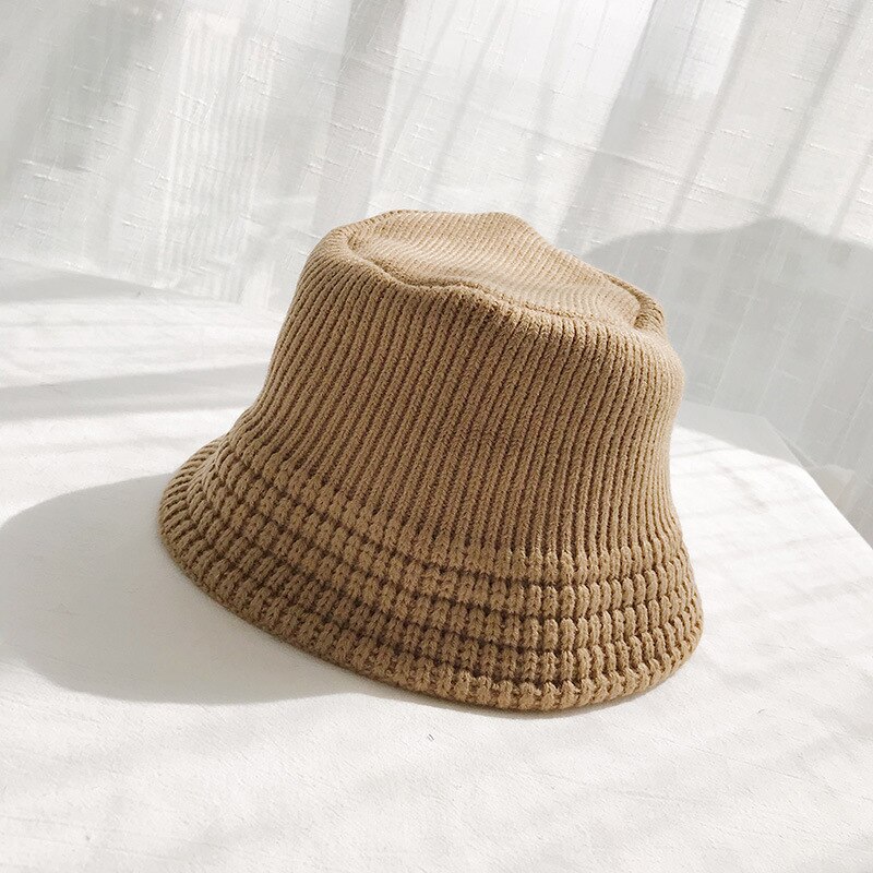 Wol Winter Emmer Hoed Panama Vrouwen Mannen Bob Hip Hop Cap Gorros Effen Kleur Unisex Caps Man Vissen Emmer platte Hoed: Khaki