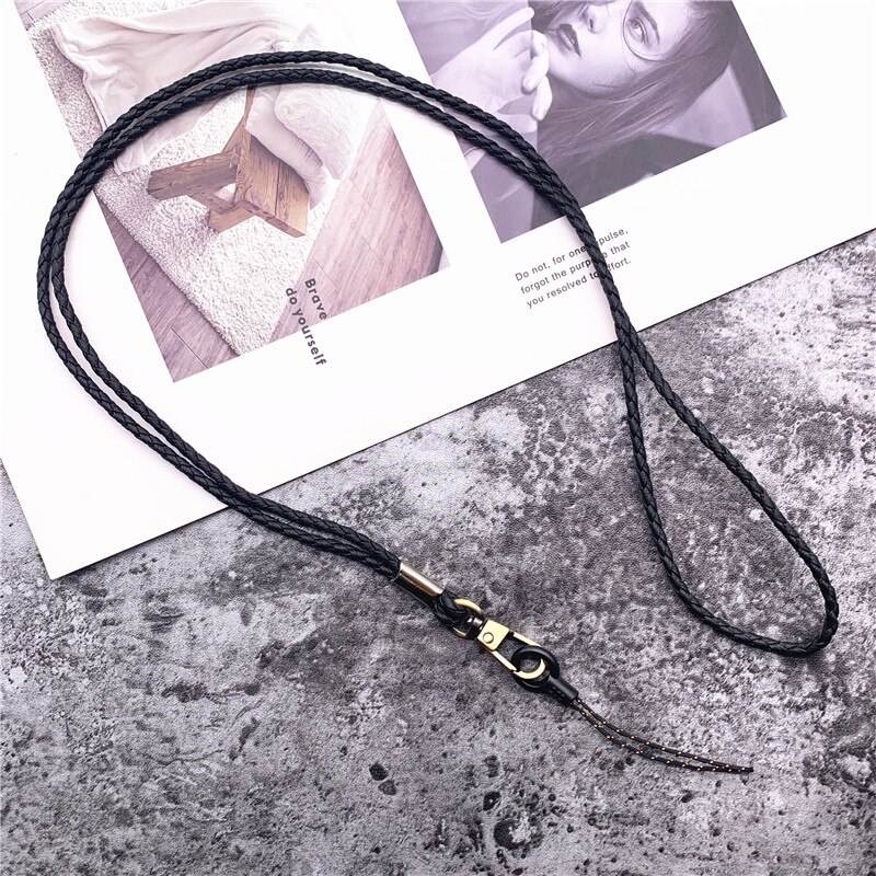 Cordón de cuero PU cuerda trenzada hebilla redonda de cobre antiguo excelente correa para llaves Tarjeta de Identificación pase gimnasio USB Cordón de teléfono móvil: G03