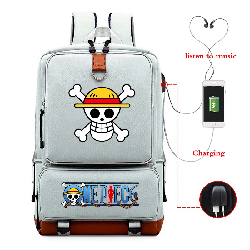 Mochila japonesa con estilo Anime de una pieza para estudiantes, morral de viaje de gran capacidad, bolsa de ordenador con carga Usb