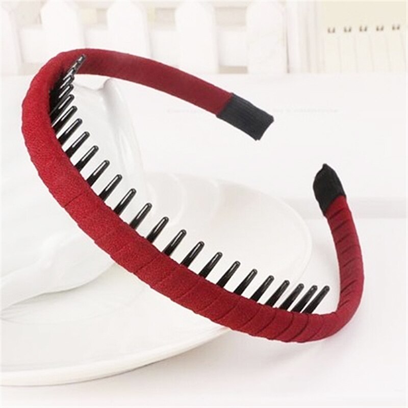Women Girls Headdress Solid Cloth Headband Wrap Hair Hoop Bezel With Teeth Female Hair Accessories Hairband Headwear: Wine Red