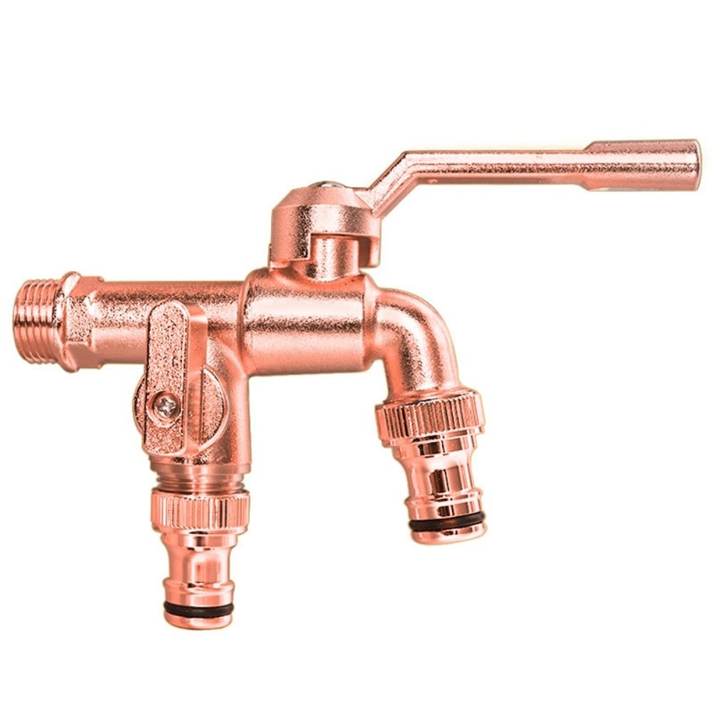 Anti-freezing All-copper Faucet One Inlet and Two Outlets 1/2inch Outdoor Faucet Dual Water Outlets Durable: Burgundy
