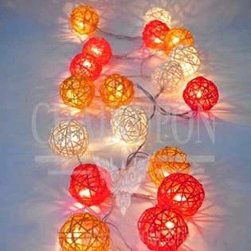 5m 20 Rattan Kugeln LED Schnur Lichter Weihnachten Girlanden Lichter AC Stecker draussen Ferien Schnur Fee Lichter Guirlande gerlyanda