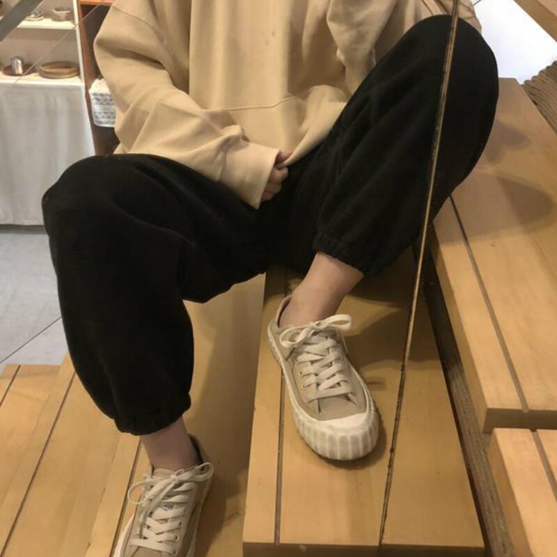 Harembroek Vrouwen Effen Alle-Wedstrijd Lente Ulzzang Mode Dikkere Trekkoord Chic Meisjes Capri Trendy Casual 4 kleur
