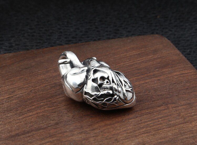 925 sterling Silver skull heart men pendant charm Jewelry A3054