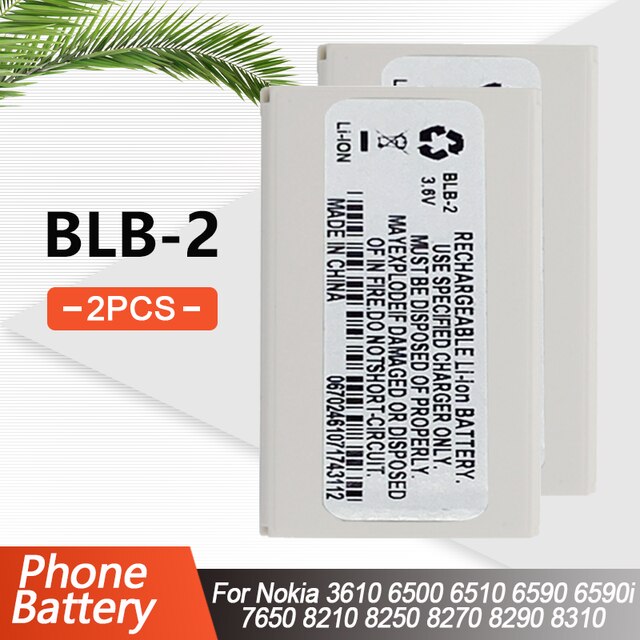 BLB-2 BLB2 BLB 2 Replacement Phone Battery For Nokia 8210 8250 8850 8910 8310 5210 6500 6590 6510 3610 8270 8910i 7650 6590i: 2PCS