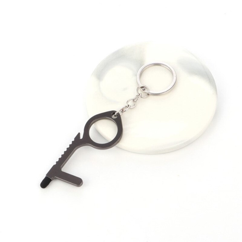 Edc Antibacterial Door Handle Anti-epidemic Key Chain Anti-contact Tool To Open The Door Press Elevator Protective Portable Door: gun black  11