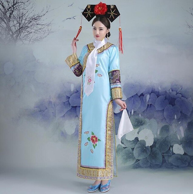 Vestido de la dinastía Qing de , vestido tradicional chino antiguo para mujer, traje de infantería Peri, bata teatral Dande Wear: sky blue