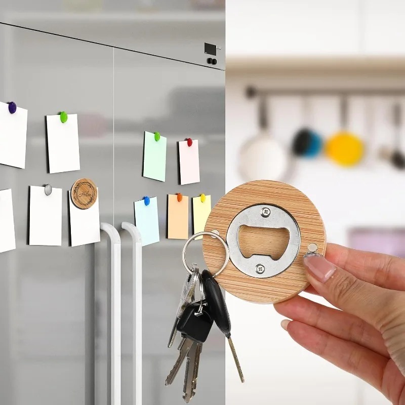 1/10 szt. Okrągłe bambusowe otwieracze robić butelek Przenośny magnes na lodówkę Otwieracz Narzędzie barowe robić domu Kuchnia Barowe upominki Otwieracze robić butelek