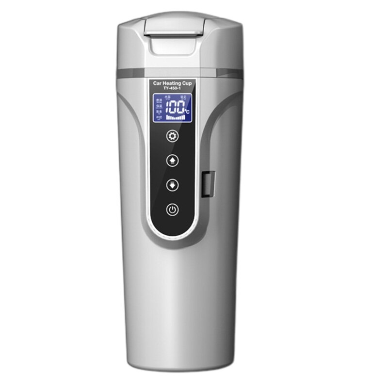 12V 24V Draagbare Auto Verwarming Cup Roestvrij Staal Water Warmer Fles Auto Waterkoker R9CC: white