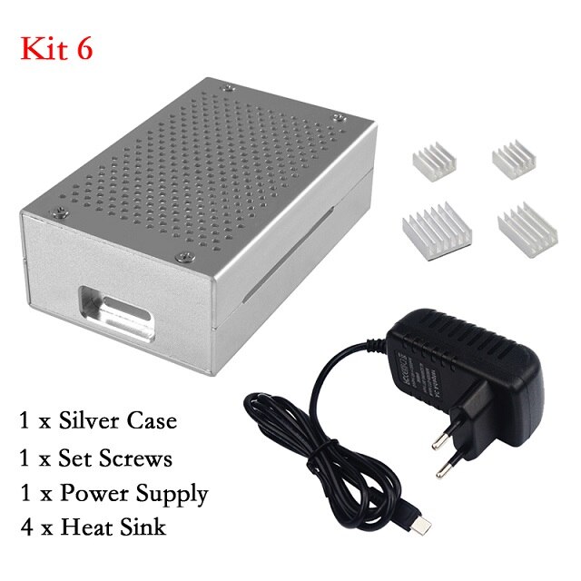 Raspberry Pi 4 Aluminum Case Raspberry Pi 4B Box Enclosure 3A Power Supply Charger Heat Sink Radiator for Raspberry Pi 4 Model B: Kit 6