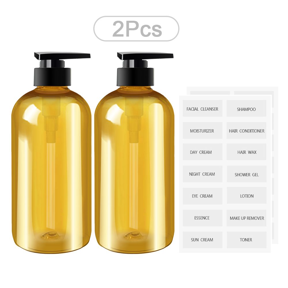 300/500ML Plastic Lotion Bottle PET Large Capacity Shampoo Bottle Soap Bottle Bathroom Refillable Bottle with Sticker: 2 Pcs Brown / 300ml