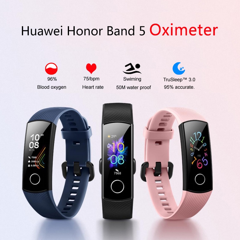 2019 nyeste originale huawei honor band 5 smart armbånd blod ilt farve berøringsskærm fitness puls vandtæt smart ur