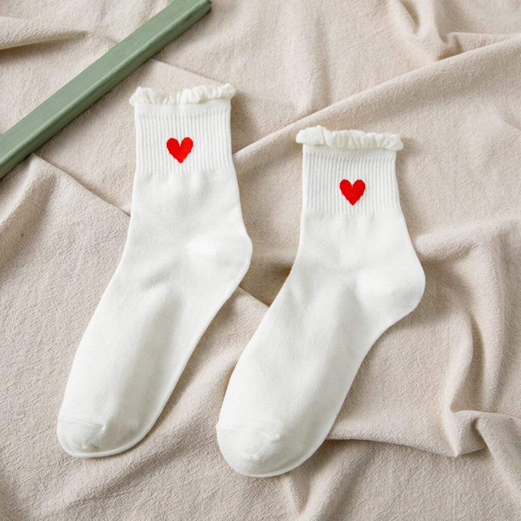 Ladies Casual Women Socks Striped Love Heart Cotton Solid Color Cute Dot Casual Breathable White Women Lady Socks 1 Pair: B