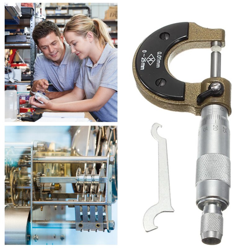 High Precision Outside Micrometer 0-25mm 0.01mm Accuracy Metric Diameter Micrometer Gauge Caliper Tool With Mini Wrench