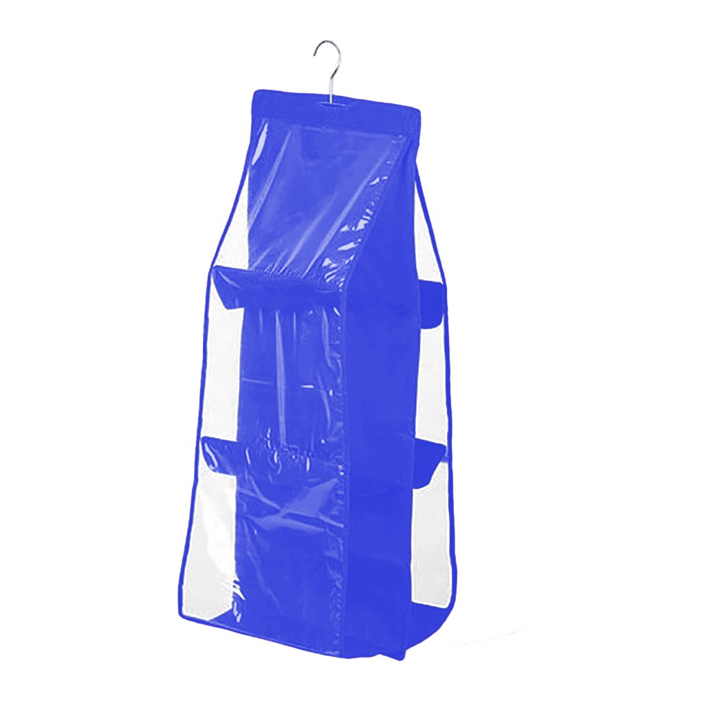 6 Mobiele Bouble-Zijdig Clear Garderobe Kast Ruimtebesparend Bag Organizer Kledingkast Opknoping 3-Layer 6-Bag opbergtas Ondergoed * J: Blue 