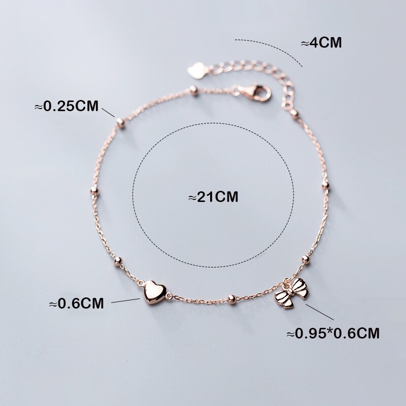 Miqiao sløjfe ankelkæde rosa guld 925 sterling sølv kvinder tilbehør kæder til fine smykker piger hjerte armbånd på benet
