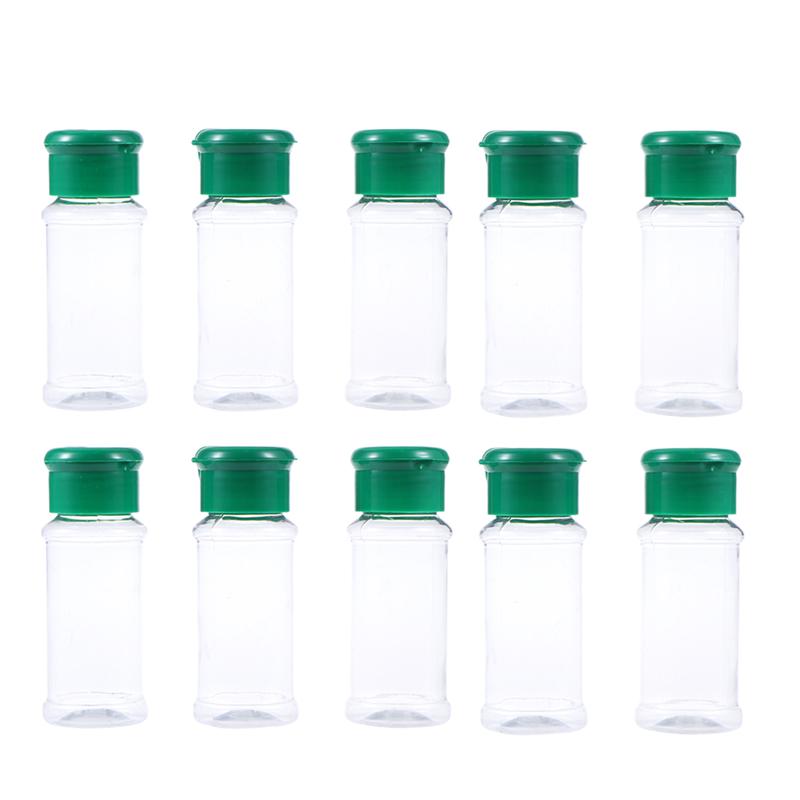 10/12/24pcs Plastic Spice Pot Seasoning Bottles Pepper Shakers Salt Jar Condiment Can Cruet Seasoning Storage Box for Barbecue: 10PCS Green