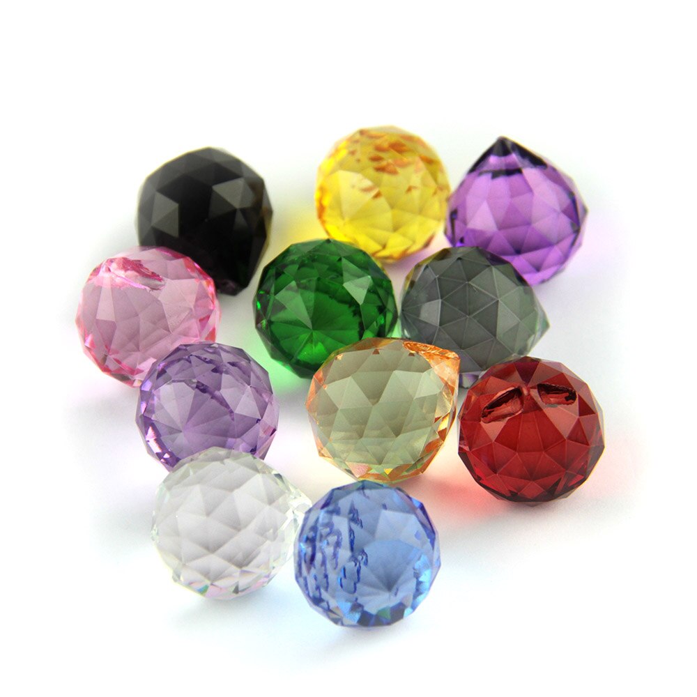 10pcs/lot 15mm Mixed Color Feng Shui X-mas Crystal Ball Crystal Prism Pendant Prism Ball For Parts