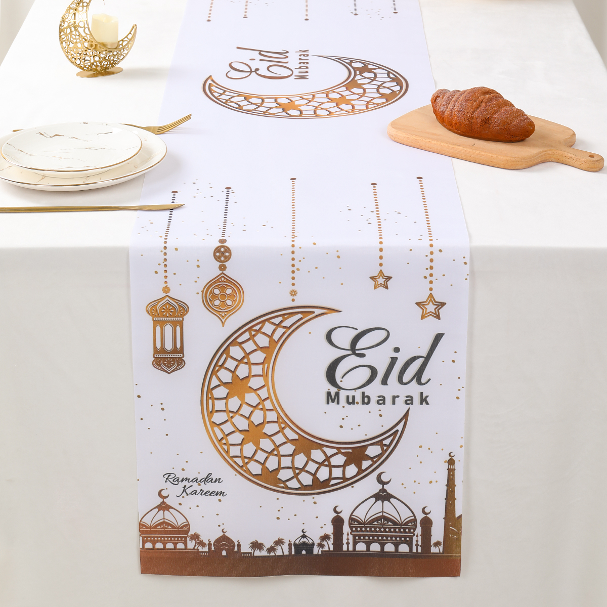 Moon Star Ramadan Kareem Table Runner Eid Mubarak Decorations for Home Islamic Muslim Party Supplies Chandelier Table Cover