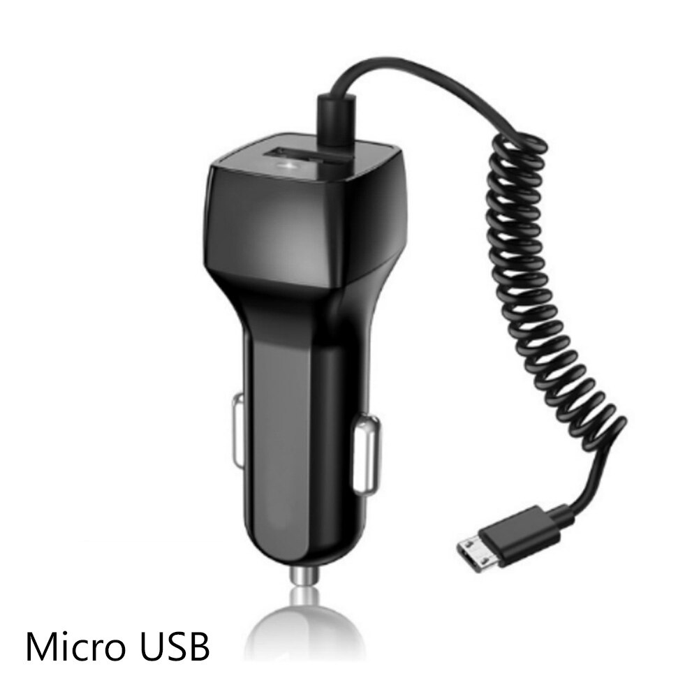 3.1a/15w micro-usb-typ-c-autoladegerät-adapter mit spiralkabel und usb-a-anschluss für samsung-, huawei-, xiaomi-, iphone- und ipad-ladegeräte: Micro-usb-anschluss, schwarz